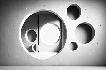 Wall Mural - Background of interior architecture concrete walls with rounded openings. Generative AI