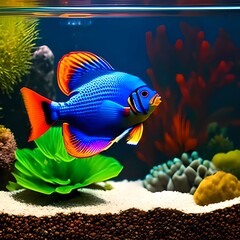 Wall Mural -  illustration of wonderful and colorful discus fish. generative ai