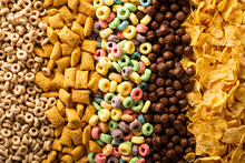 Variety Of Cold Cereals Overhead