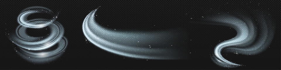 Wall Mural - realistic set of snow storm or wind swirls isolated on transparent background. vector illustration o