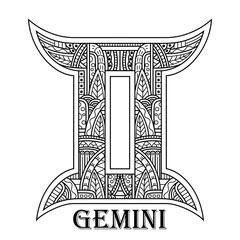 Wall Mural - hand drawn of gemini in zentangle style