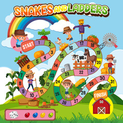 Wall Mural - Snakes and ladders game template