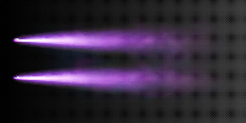 Wall Mural - realistic purple rocket flight trails isolated on transparent background. vector illustration of neo