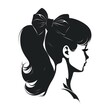 cartoon silhouette of a girl with a bow in her hair, vector, white background. generative AI