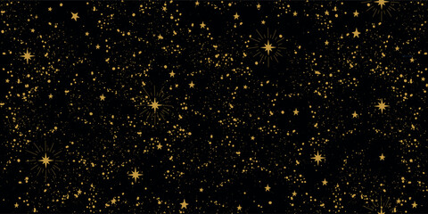 Wall Mural - Seamless space tarot pattern with gold stars on a black background for zodiac, mysticism, astrology. Magic sky, abstract esoteric ornament. Vector illustration.