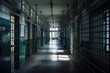 © Rawf8 - Prison corridor, jail cell and open metal bars door, empty dark facility interior, generative ai