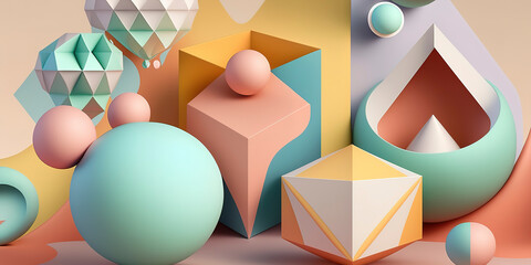 Wall Mural - Soft Pastel Hues Enhancing a Vibrant Geometric Shapes Pattern