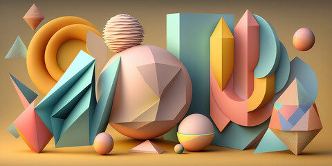 Wall Mural - Soft Pastel Hues Enhancing a Vibrant Geometric Shapes Pattern