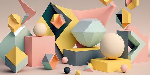 Wall Mural - Soft Pastel Hues Enhancing a Vibrant Geometric Shapes Pattern