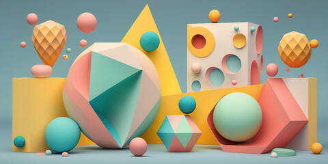 Wall Mural - Soft Pastel Hues Enhancing a Vibrant Geometric Shapes Pattern