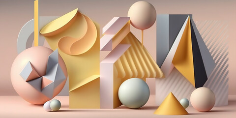 Wall Mural - Soft Pastel Hues Enhancing a Vibrant Geometric Shapes Pattern