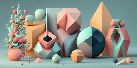 Wall Mural - Soft Pastel Hues Enhancing a Vibrant Geometric Shapes Pattern