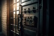 © viperagp - Padlock and key on the jail door in prison, generative ai