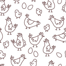 Chicken And Chicks Seamless Pattern