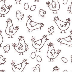 Chicken and chicks seamless pattern