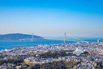 Canvas Print - 明石海峡大橋と街並み