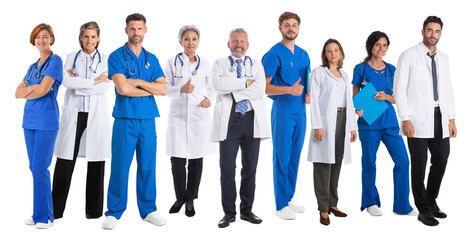 Wall Mural - Team of medical workers on white