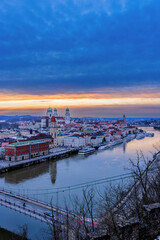 Poster - Sunset on a winter evening over Passau, Bavaria, Germany.