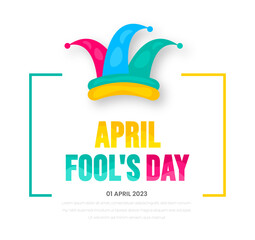 Wall Mural - April fools day background, or banner design template with funny prank illustration vector for April fools day event 1 April celebration. April fools day colorful typography design.