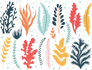 Wall Mural - seaweed set in flat style vector