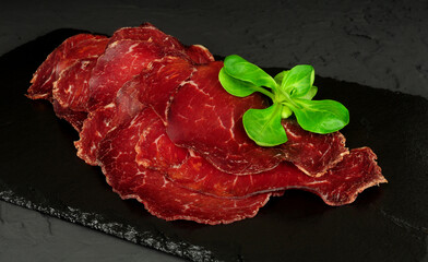 Wall Mural - Bresaola Valtellina Italian air dried matured beef topside slices