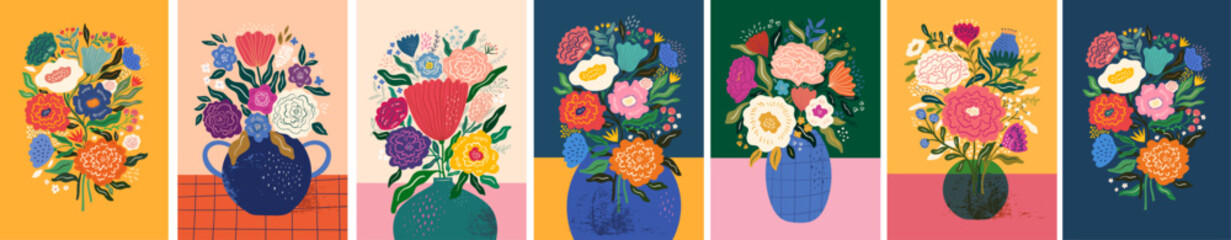 beautiful flower collection of posters with roses, leaves, floral bouquets, flower compositions. not