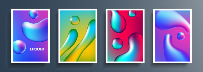Leinwandbilder - Liquid shapes. Realistic blobs or splashes backgrounds collection. Fluid dynamic 3d elements for your creative graphic design. Vector illustration.