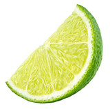 Ripe slice of lime citrus fruit isolated on transparent background