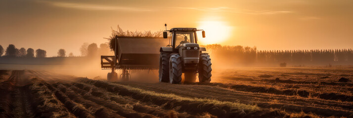 Wall Mural - Tractor on the field. Generative AI.