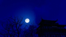 The Moon Rises From The Roof Of An Ancient Building During The Mid-Autumn Festival.