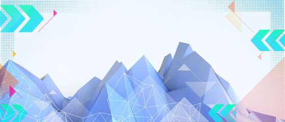 Wall Mural - Abstract background. Futuristic Digital mountain for Low poly style with Innovation technology concept on Blue. copy space, digital, banner, software, website -3d Rendering