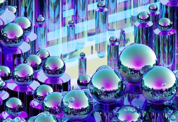 Wall Mural - geometry background with bubbles 3d render