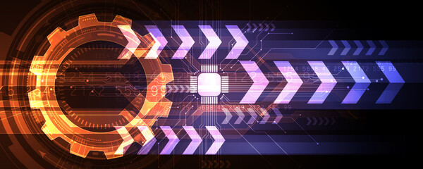Wall Mural - abstract background image and mechanical circuit board high technology communication network