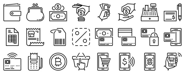 line icons about payment methods on transparent background with editable stroke.