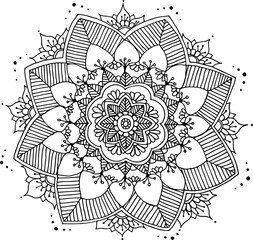 Wall Mural - Hand drawn mandala illustration, isolated black lineart on white background