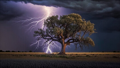 Wall Mural - lightning in the forest