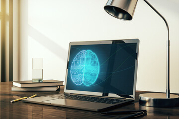 Wall Mural - modern computer monitor with creative artificial intelligence symbol. neural networks and machine le