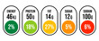 Vector set labels nutrition facts information and ingredient information isolated on transparent background.