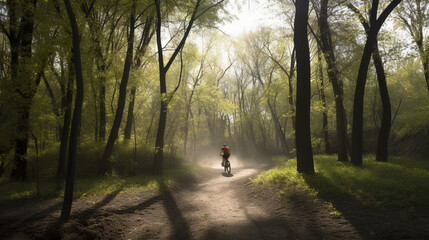 Canvas Print - A person riding a bicycle backwards through Generative AI 