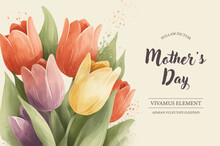 Vector Watercolor Banner With Beautiful Flowers Framed For Mother's Day