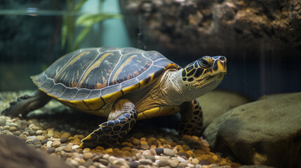 Canvas Print - A Turtle Swimming in an Aquarium Generative AI 