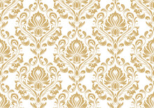 Vector Damask Seamless Pattern Background. Classical Luxury Old Fashioned Damask Ornament, Royal Victorian Seamless Texture For Wallpapers, Textile, Wrapping. Exquisite Floral Baroque Template.
