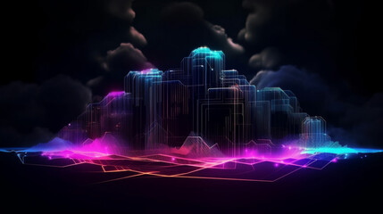 Wall Mural - abstract futuristic background with neon geometric Generative AI 