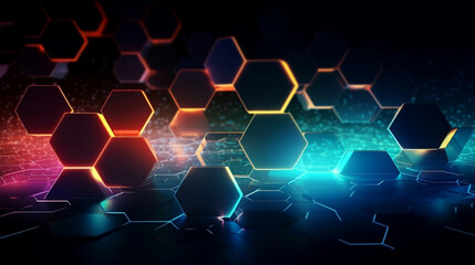 Wall Mural - Abstract hexagonal geometric ultra wide background Generative AI 