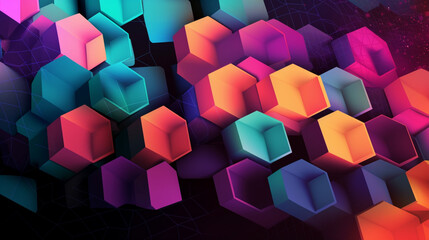 Poster - Abstract hexagonal geometric ultra wide background Generative AI 