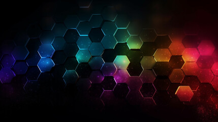 Canvas Print - Abstract hexagonal geometric ultra wide background Generative AI 