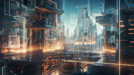 Wall Mural - Digital landscape of a city with architecture inspir Generative AI 