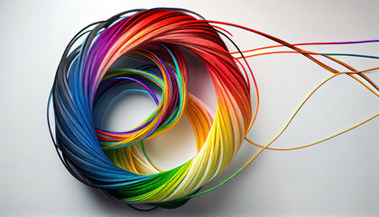 Wall Mural - Bright rainbow wires abstract background. AI render