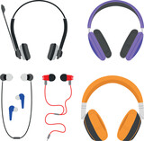 Fototapeta  - Big, small and wireless headphones, vector illustration