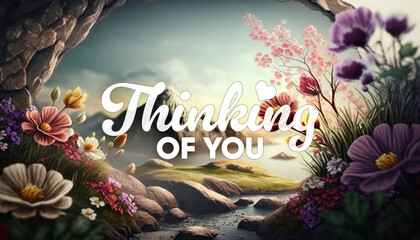 Wall Mural - Romantic thinking of you landscape background with beautiful flowers generative ai